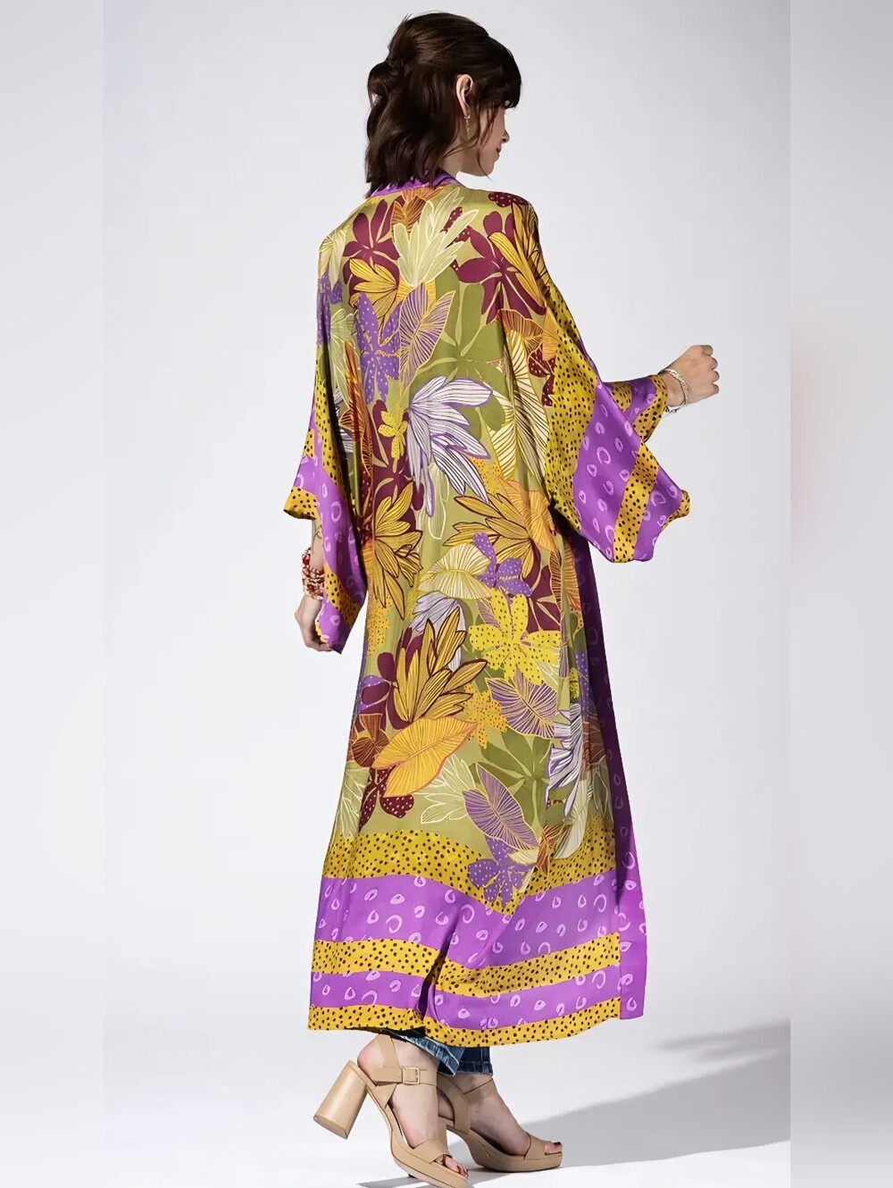 1193 Women's Purple & Olive Floral Kimono